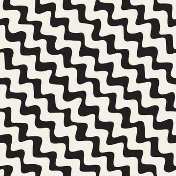 Vector Seamless Black and White Hand Drawn ZigZag Diagonal Stripes Pattern Stock Illustration