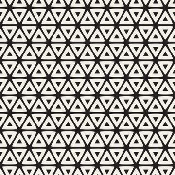 Vector Seamless Black And White Rounded Triangle Grid Geometric Pattern Stock Illustration