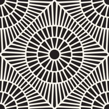 Vector Seamless Black and White Rounded Lace Ornamental Pattern 스톡 일러스트