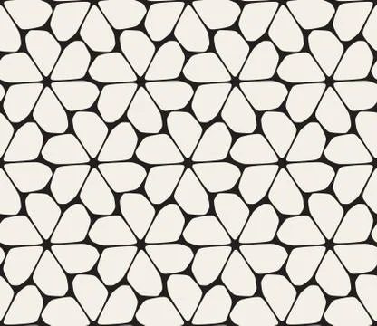 Vector Seamless Black and White Rounded Lace Petal Pattern Illustrazione stock