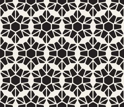 Vector Seamless Black and White Rounded Lace Petal Pattern Illustrazione stock
