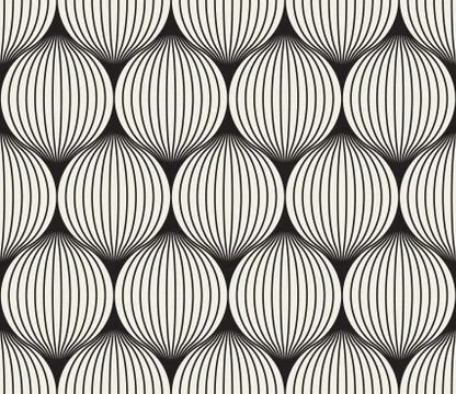 Vector Seamless Black And White Stripes in Circles Pattern Stock Illustration