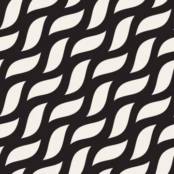 Vector Seamless Black and White Hand Drawn Diagonal Wavy Shapes Pattern Stock Illustration
