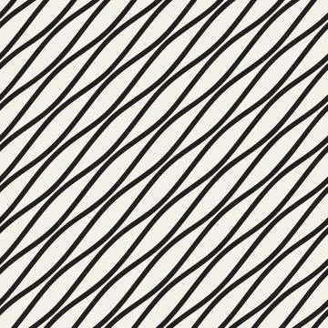 Vector Seamless Black and White Diagonal Wavy Lines Pattern Stock Illustration