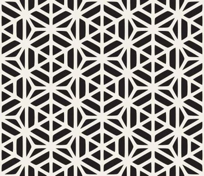 Vector Seamless Black And White Geometric Hexagon Rounded Grid Pattern Stock Illustration