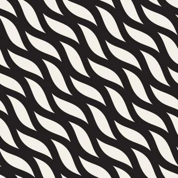 Vector Seamless Black and White Hand Drawn Diagonal Wavy Shapes Pattern Illustrazione stock
