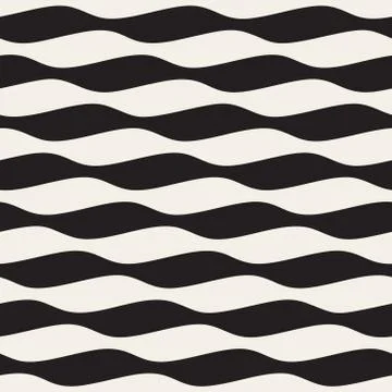 Vector Seamless Black and White Vertical Wavy Lines Pattern Stock Illustration