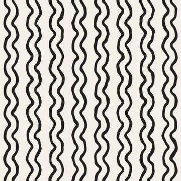 Vector Seamless Black and White Hand Drawn Wavy Stripes Pattern Stock Illustration