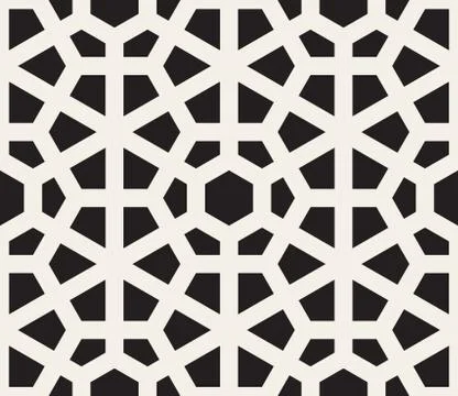 Vector Seamless Black and White Hexagon Lines Pattern Stock Illustration
