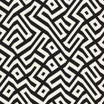 Vector Seamless Black And White Maze Lines Geometric Pattern Illustrazione stock