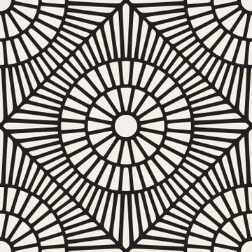 Vector Seamless Black and White Rounded Lace Ornamental Pattern Illustrazione stock