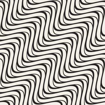 Vector Seamless Black and White Hand Drawn Wavy Lines Pattern Stock Illustration
