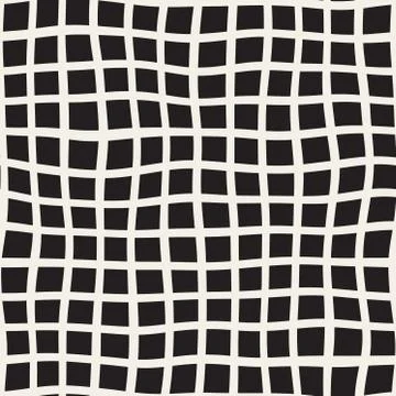 Vector Seamless Black and White Distorted Square Lines Pattern Stock Illustration