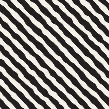 Vector Seamless Black and White Roughly Hand Drawn Diagonal Stripes Pattern Illustrazione stock
