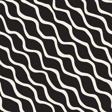 Vector Seamless Black and White Hand Drawn ZigZag Diagonal Stripes Pattern Illustrazione stock