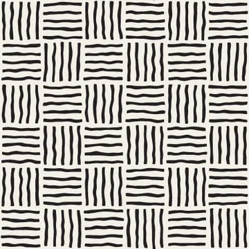 Vector Seamless Black And White Hand Drawn Checker Lines Pattern Stock Illustration