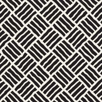 Vector Seamless Black And White Hand Drawn Pavement Diagonal Lines Pattern Illustrazione stock