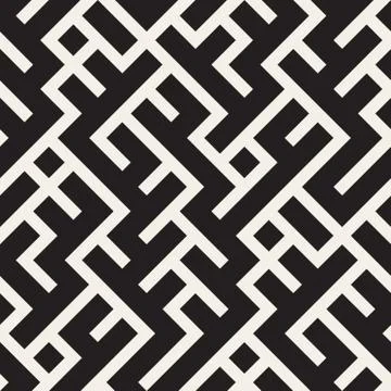 Vector Seamless Black and White Maze Lines Pattern 스톡 일러스트