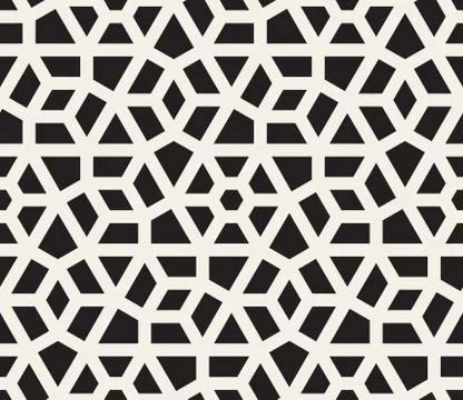 Vector Seamless Black And White Hexagonal Geometric Grid Pattern Stock Illustration