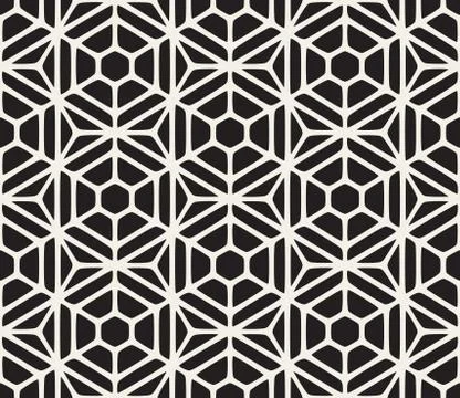 Vector Seamless Black And White Geometric Hexagon Rounded Grid Pattern Stock Illustration