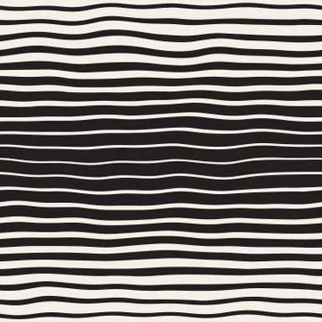 Vector Seamless Black and White Hand Drawn Horizontal Wavy Lines Pattern Stock Illustration