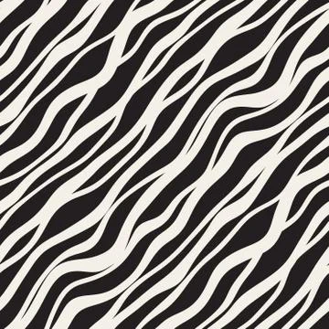 Vector Seamless Black and White Hand Drawn Diagonal Wavy Lines Pattern Illustrazione stock