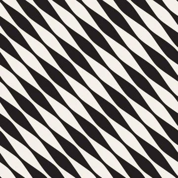 Vector Seamless Black and White Diagonal Wavy Lines Pattern Stock Illustration