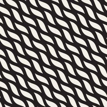 Vector Seamless Black and White Diagonal Wavy Shapes Pattern Illustrazione stock