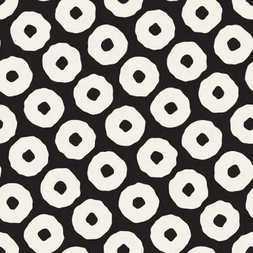 Vector Seamless Black and White Hand Drawn Concentric Circles Pattern Stock Illustration