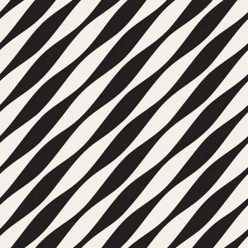 Vector Seamless Black and White Diagonal Wavy Lines Pattern Stock Illustration