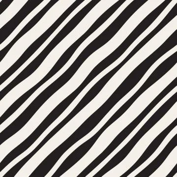 Vector Seamless Black and White Hand Drawn Diagonal Lines Pattern Stock Illustration