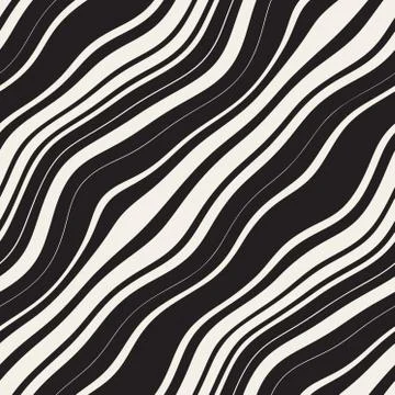 Vector Seamless Black and White Hand Drawn Diagonal Lines Pattern Stock Illustration
