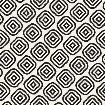 Vector Seamless Black and White Hand Drawn Rhombus Lines Pattern Stock Illustration
