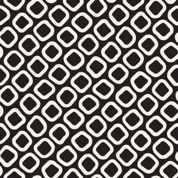 Vector Seamless Black and White Hand Drawn Rounded Rhombus Shapes Pattern イラスト素材