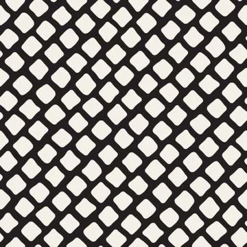 Vector Seamless Black and White Hand Drawn Diagonal Rectangles Pattern Stock Illustration
