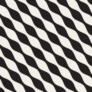 Vector Seamless Black and White Diagonal Wavy Lines Pattern Stock Illustration