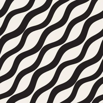 Vector Seamless Black and White Hand Drawn Diagonal Lines Pattern Stock Illustration