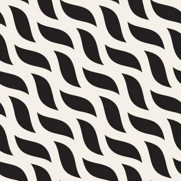 Vector Seamless Black and White Hand Drawn Diagonal Wavy Shapes Pattern Stock Illustration