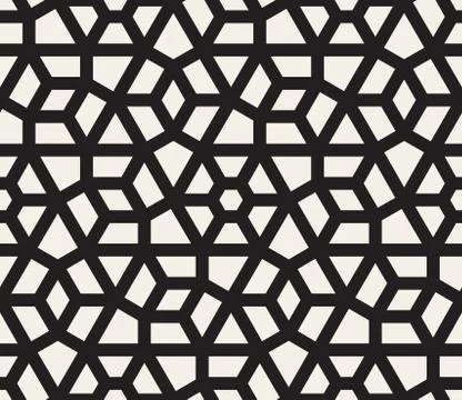 Vector Seamless Black And White Hexagonal Geometric Grid Pattern Stock Illustration