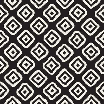 Vector Seamless Black and White Hand Drawn Rhombus Lines Pattern Stock Illustration