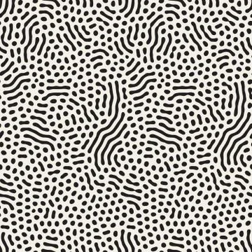 Vector Seamless Black and White Wavy Organic Rounded Shapes Pattern イラスト素材