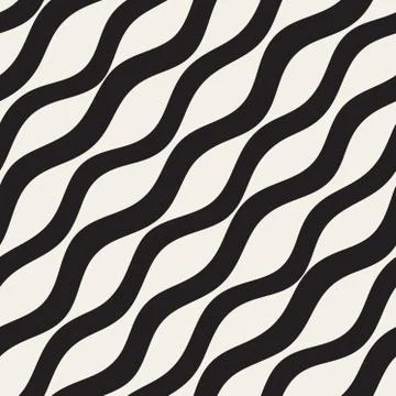 Vector Seamless Black and White Hand Drawn Diagonal Lines Pattern Stock Illustration