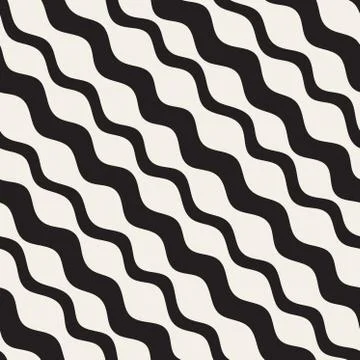 Vector Seamless Black and White Hand Drawn Diagonal Lines Pattern Stock Illustration