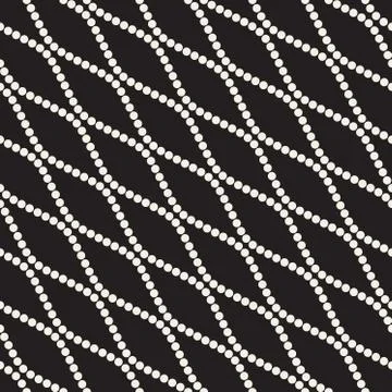 Vector Seamless Black and White Diagonal Dotted Wavy Lines Pattern Stock Illustration