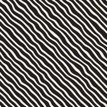 Vector Seamless Black and White Hand Drawn Diagonal Lines Pattern Stock Illustration