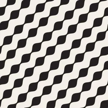Vector Seamless Black and White Diagonal Wavy Lines Pattern Stock Illustration