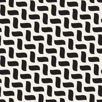 Vector Seamless Black and White Hand Drawn Diagonal Wavy Braid Shapes Pattern Stock Illustration