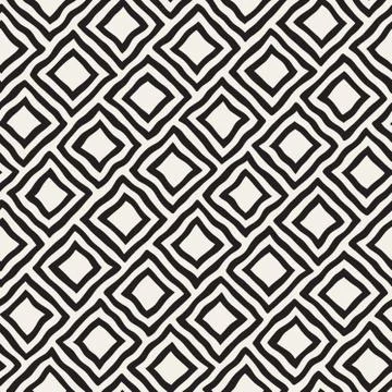 Vector Seamless Black and White Hand Drawn Rhombus Lines Pattern Stock Illustration