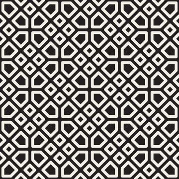 Vector Seamless Black and White Mosaic Lattice Pattern Stock Illustration