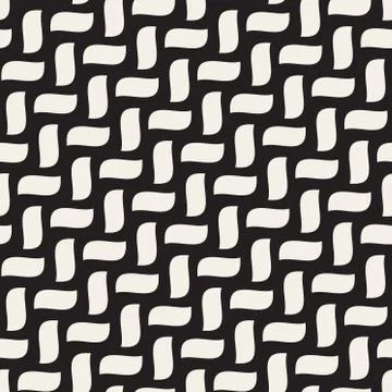 Vector Seamless Black and White Hand Drawn Diagonal Wavy Braid Shapes Pattern Stock Illustration